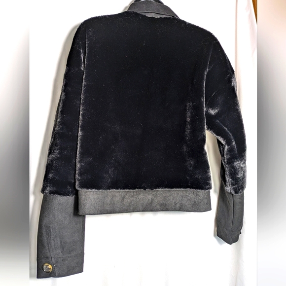Women's‎ Mystree mixed media black faux fur & suede cropped jacket | Size L - Picture 2 of 8